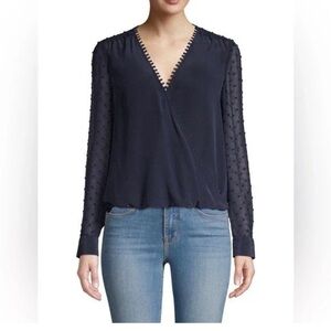 L’ Agence Perry Textured V-Neck 100% Silk Blouse - Size M
